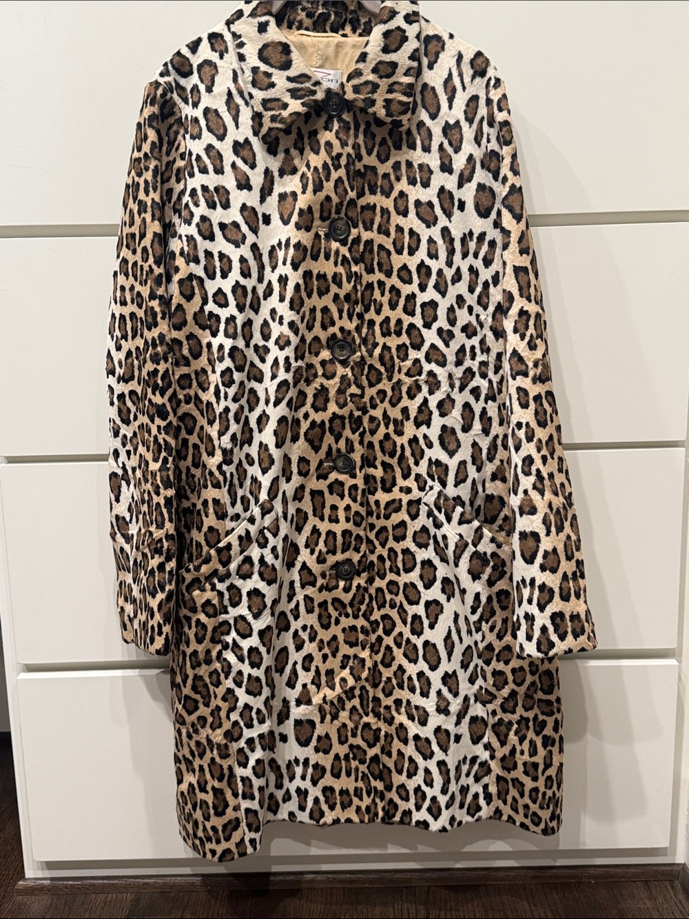 Vintage Faux fur Leopard-Print Pea Coat in Brown/Cream
